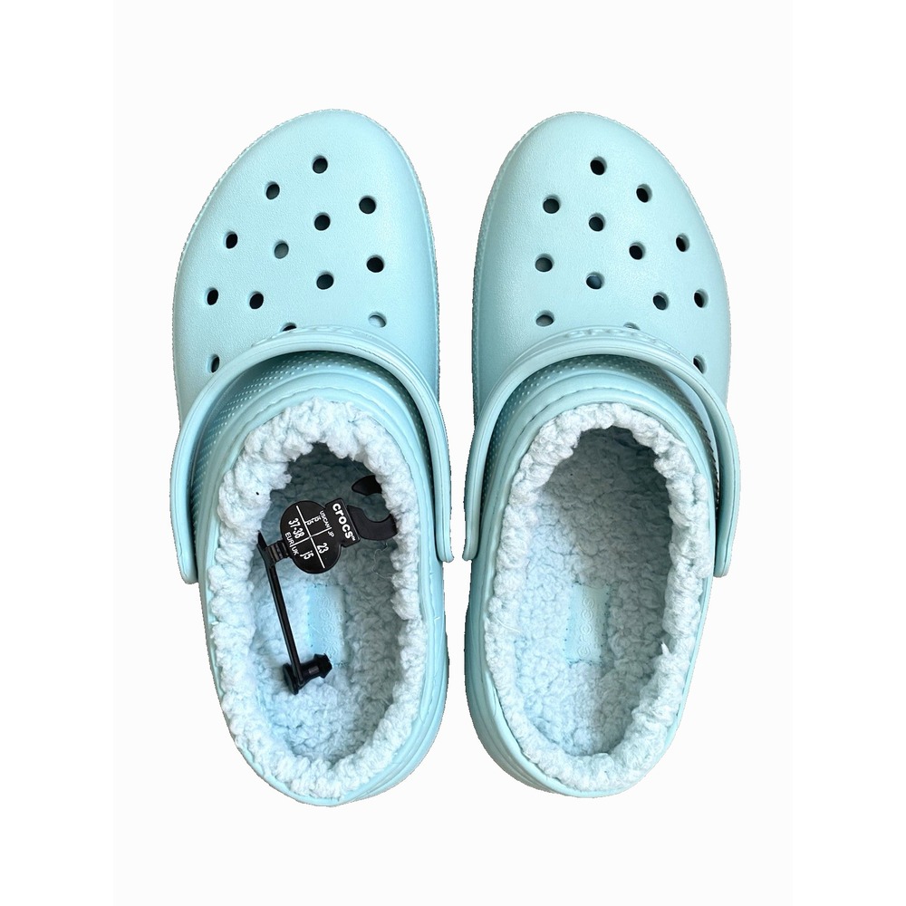 Crocs Kids Classic Lined Clog Pure Water Blue Fleece Fuzzy Size J5 NEW 37 38